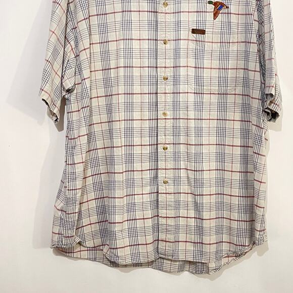 Woolrich Button Down Shirt Mens 2XL Mallard Duck Embroidery Beige Plaid Pocket - Picture 9 of 9